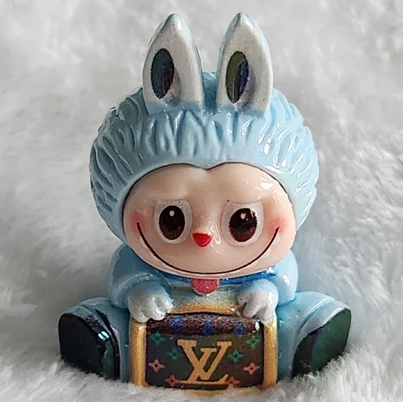 Blue Labubu Bunny Figurine With Logo - Picture 5 of 5